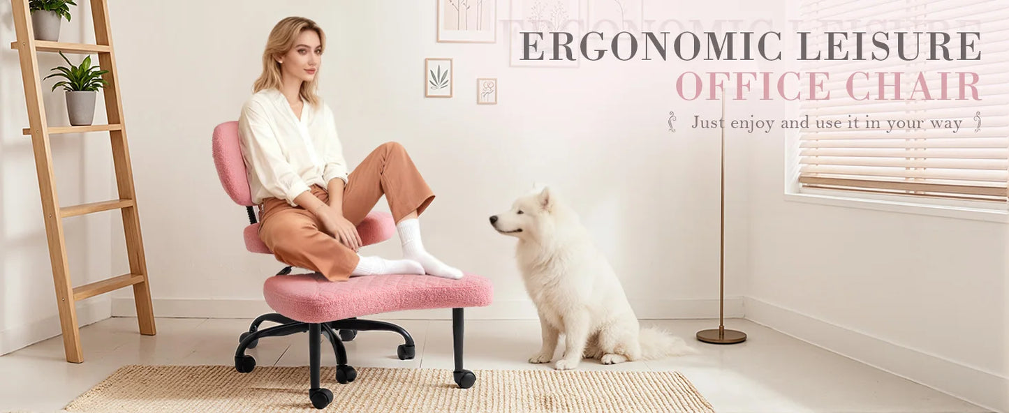 Furmax Ergonomic Criss Cross Legged Office Chair with Wheels, 360°Swivel Adjustable Height Kneeling Desk Chair with Footrest