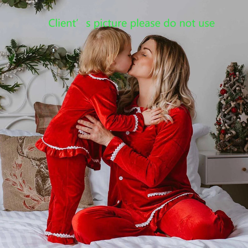 2025 winter family christmas matching outfits loungewear kids girls boys red velvet pyjamas fille cream white pjs set sleepwear