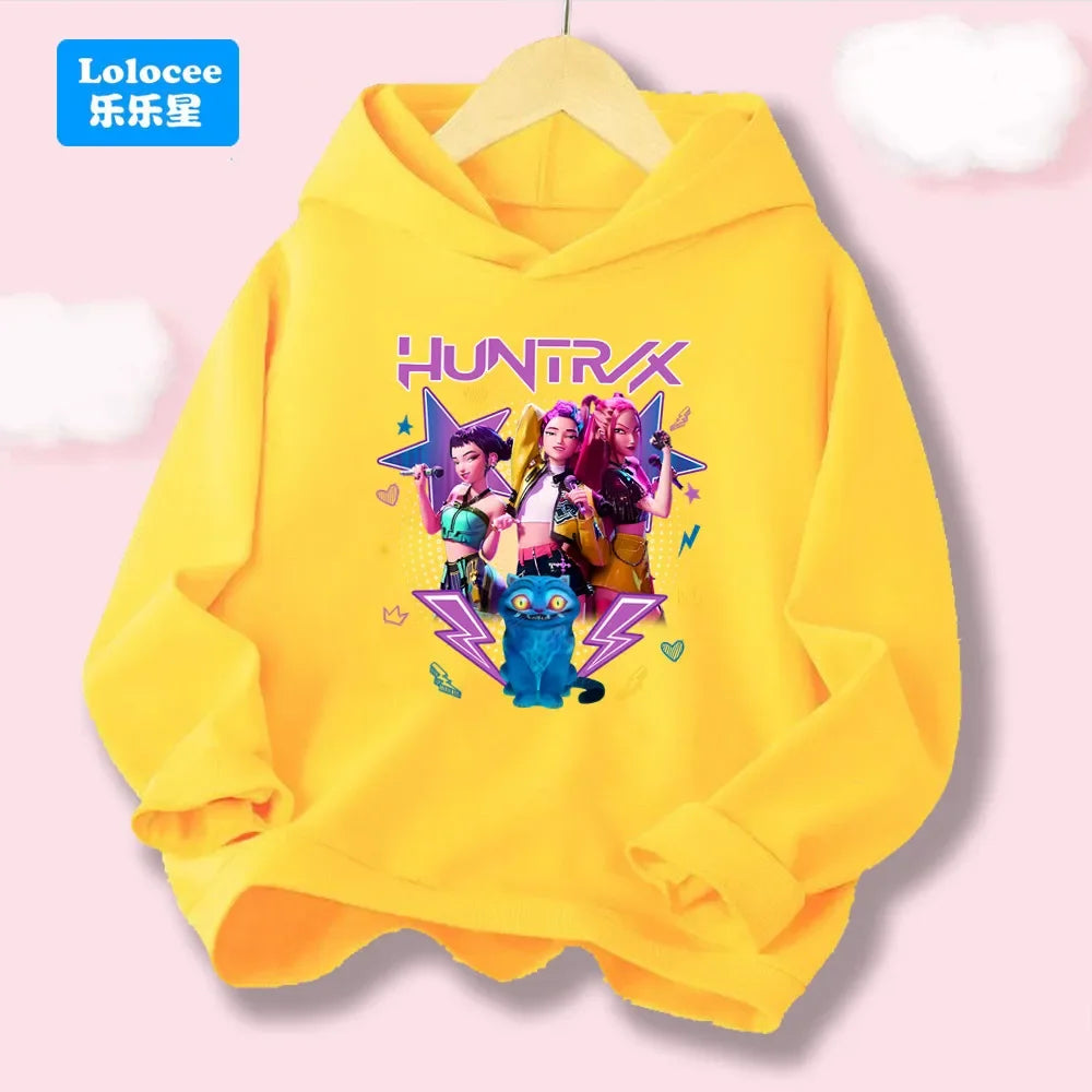 Korean Wave Demon Hunter Loose Comfortable Warm Children's Hoodie Fashion Daily Street  Cute Playful Anime Hooded Clothing Top