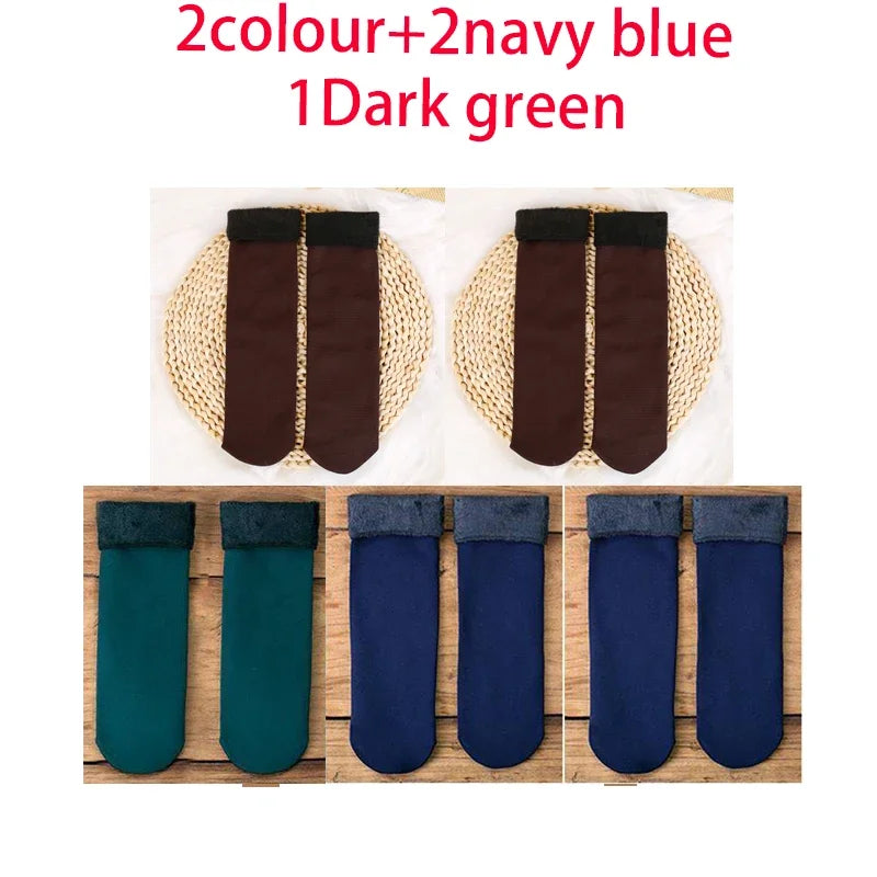 5 Pairs Of Women's Winter Thickened Warm Socks Set With Thickened Velvet Solid Wool Socks To Keep Out Cold And Snow Socks