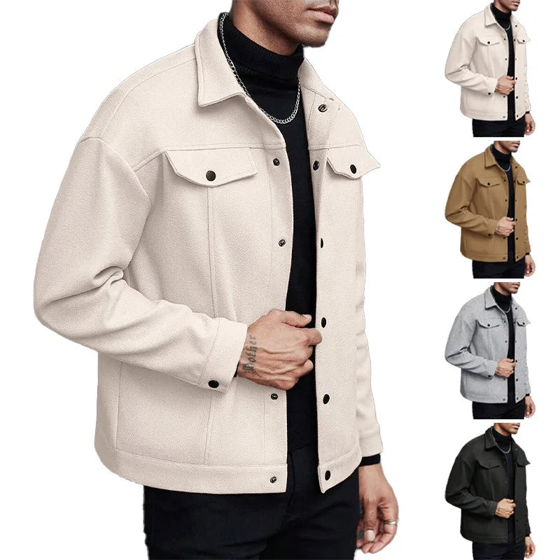 2025 autumn and winter new style, turtleneck woolen jacket, men's casual sports business jacket, pure color, classic version