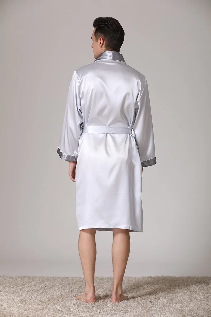Men Kimono Satin Home Bathrobe Gown Satin Sleepwear Loose Loungewear Lapel Peignoir Homme Loose Nightwear Male Dressing Gown