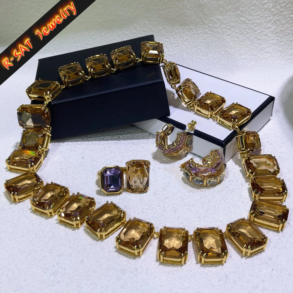 Original Brand New Brown High Quality Jewelry Luxury Brand Crystal Exquisite Pendant Necklace Bracelet Crystal Party Gift Women