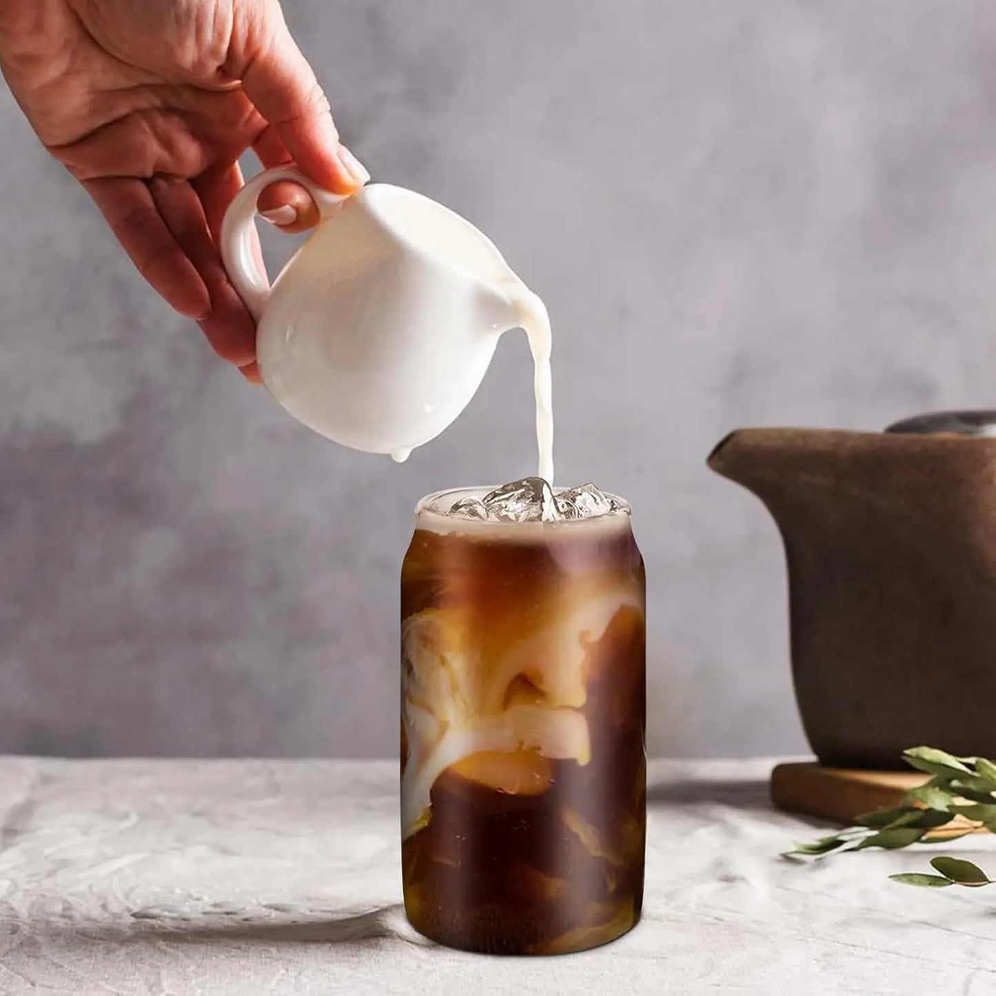 Drinking Glasses with Bamboo Lids and Glass Straw 2PCS Set, 16oz Glass Cups with Lids and Straws, Beer, Iced Coffee Glasses, Sod