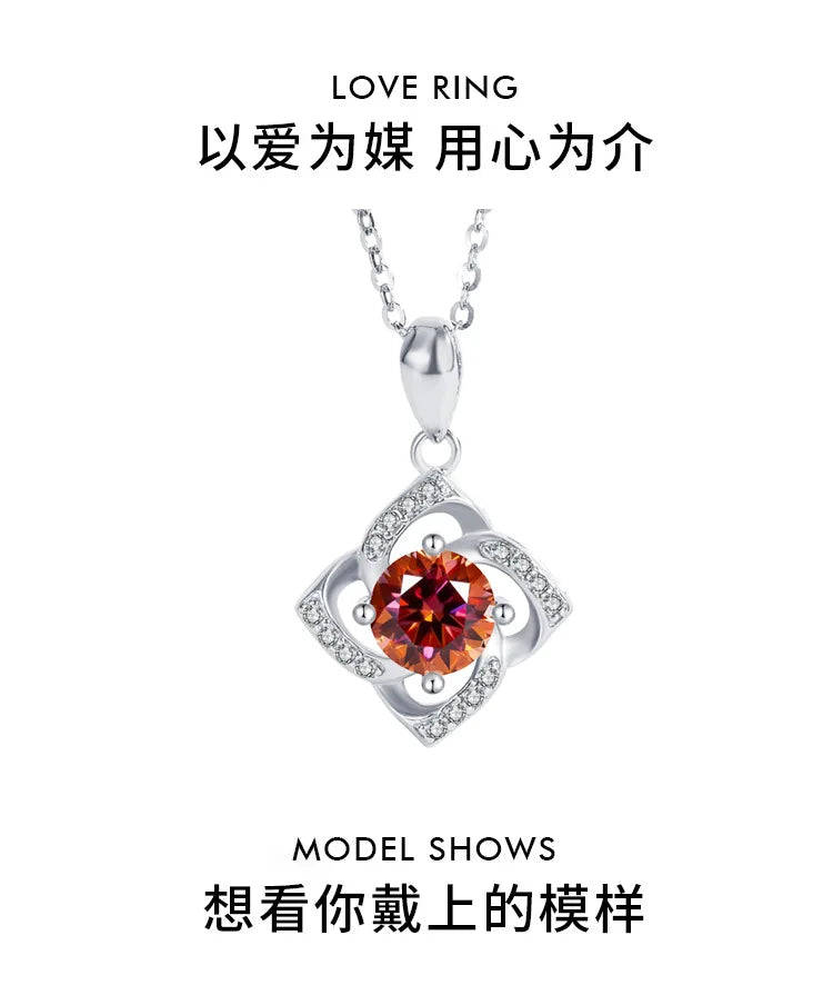 s925 sterling silver four-leaf clover necklace, silver pendant, Moissanite necklace, classic for women