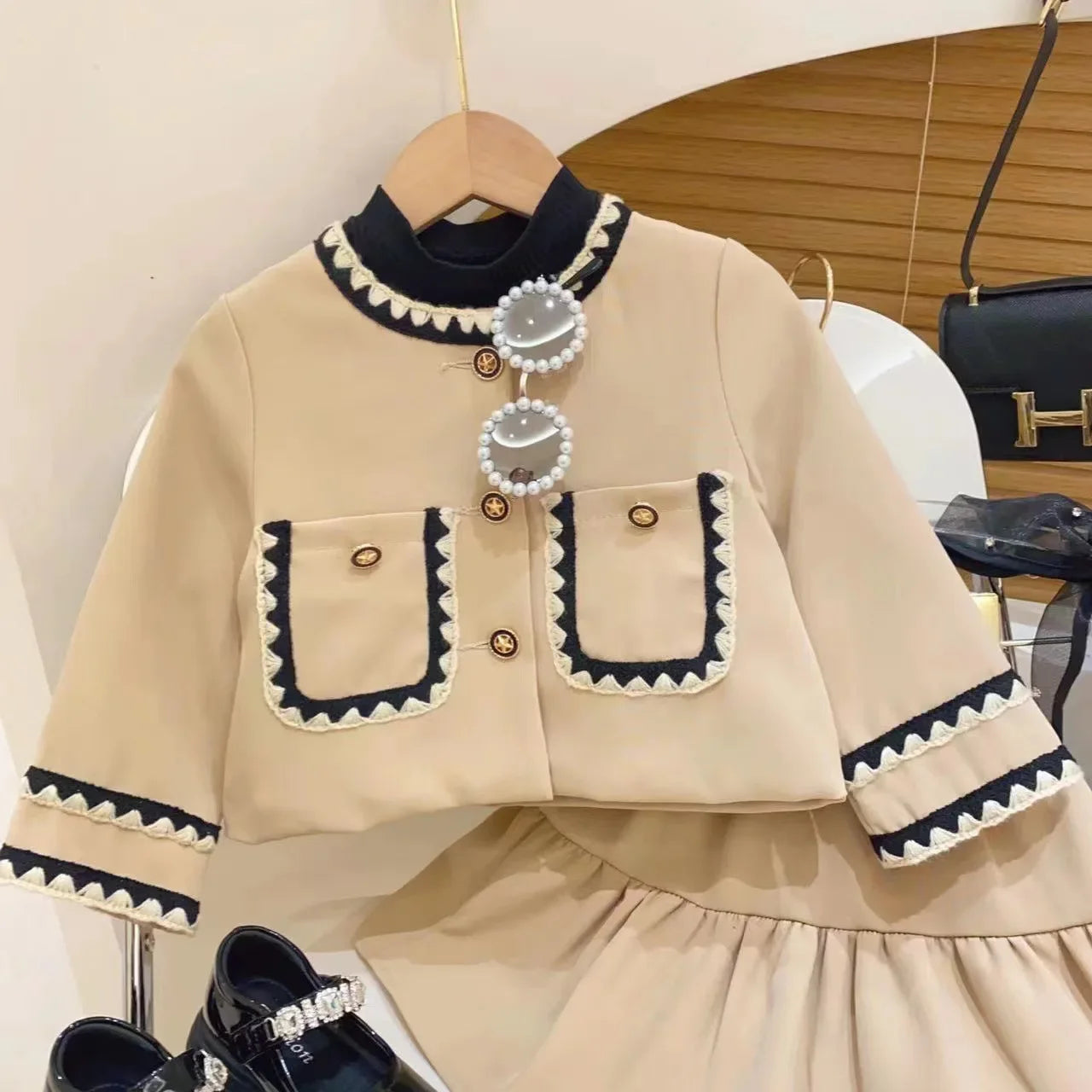 Kids 2Pcs Tweed Clothes Sets Girl Fashion Spring Winter Children Suits for 1-10Ys Elegant Sweet Outfit Kids Clothes