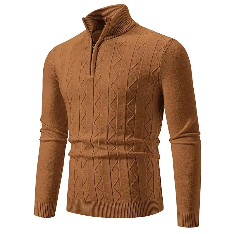 Men's Autumn Quarter Zip Pullover Sweater Knit Long Sleeve Casual Top Zipper Closure Turtleneck Polyester Acrylic