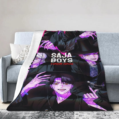 K-pop Demon Hunter Anime-Inspired Ultra-Soft Flannel Blanket - Warm & Cozy All-Season Throw with Vibrant Character Artwork