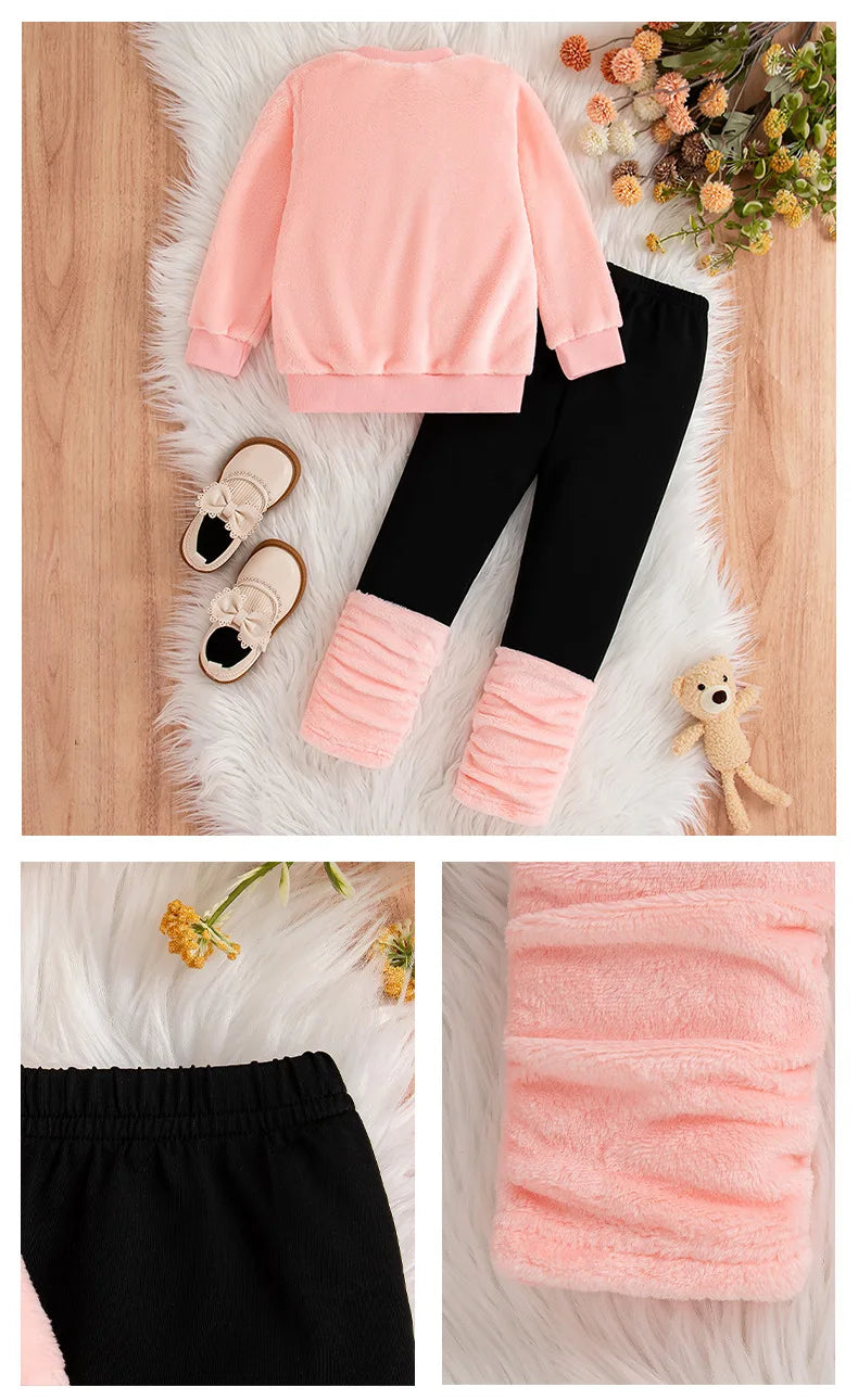Kids Girls' Winter Outfit Set Long Sleeve Round Neck Top & Pants Costumes Girls Clothes For Toddlers Children Clothing 2 To 8