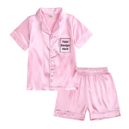 Unisex Kids Silk Satin Pajamas Set Long Sleeve Button-Down Nightgown Infant Baby Sleepwear Top Pants Combo for Boys And Girls