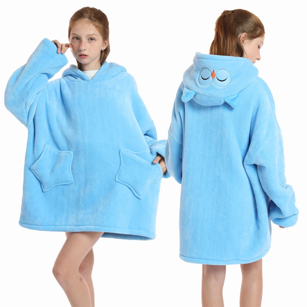 New Winter Oversized Hoodies for Girls Children Warm Soft Animal Cartoon Sweatshirts Girls Outwear Penguin Avocado Panda Hoodie