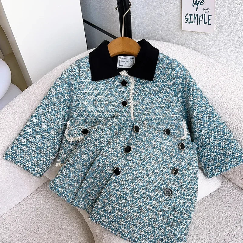 Kids 2Pcs Tweed Clothes Sets Girl Fashion Spring Winter Children Suits for 1-10Ys Elegant Sweet Outfit Kids Clothes