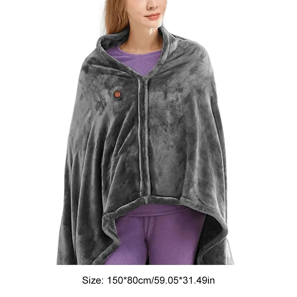 USB Heated Shawl Electric Heating Blanket 3 Heating Level Wearable Heated Poncho Throw Heated Throw Blanket for Camping Hiking