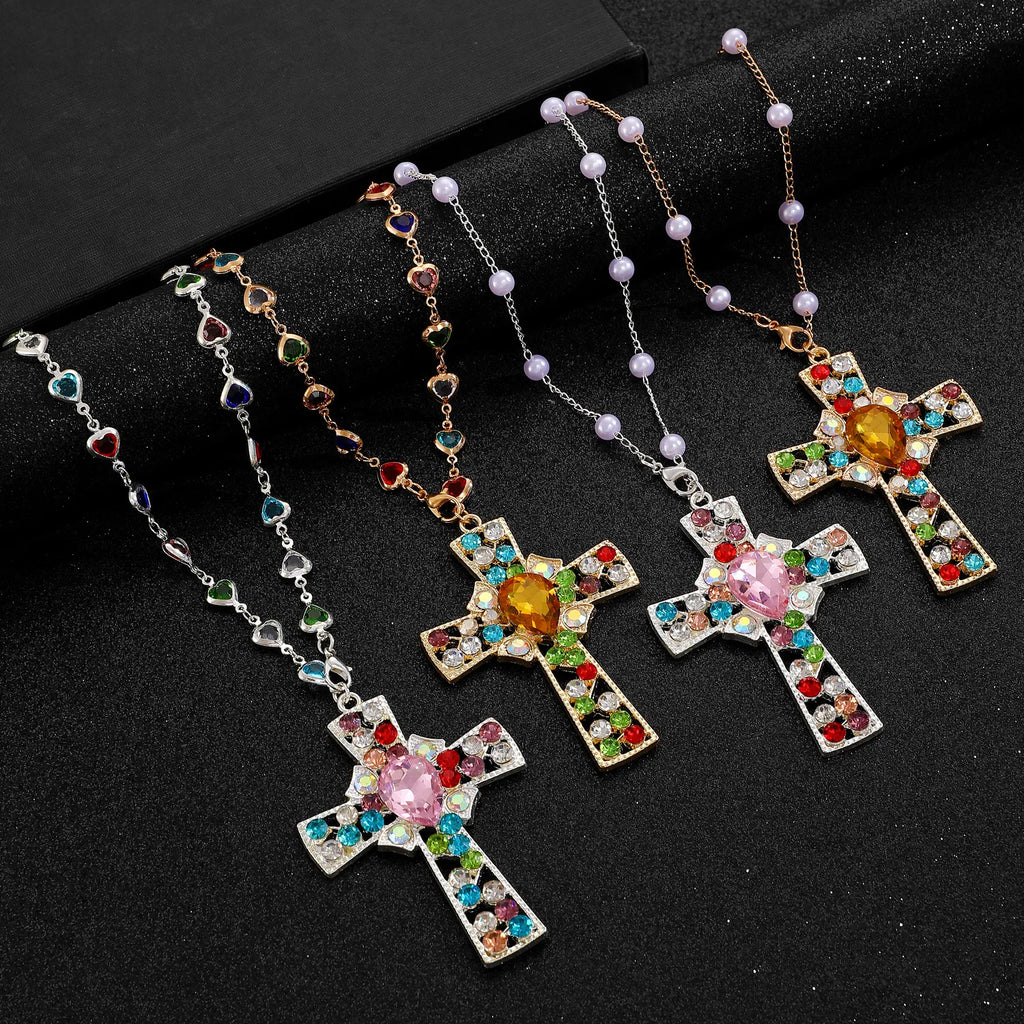 WANZHI Exquisite Metal Zircon Cross Tassel Necklaces for Women Men Luxurious Punk Long Choker Fashion Jewelry Accessories Gifts