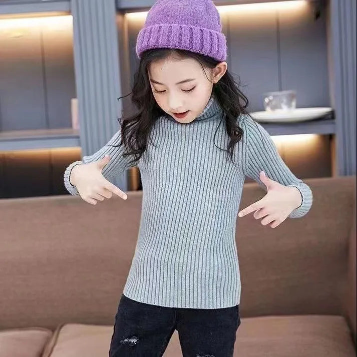 Fashion Baby Girls Winter Turtleneck Knitted Sweater Kids Unisex Pullover Knitwear Versatile Children's Clothing White Warm Sweatshirt