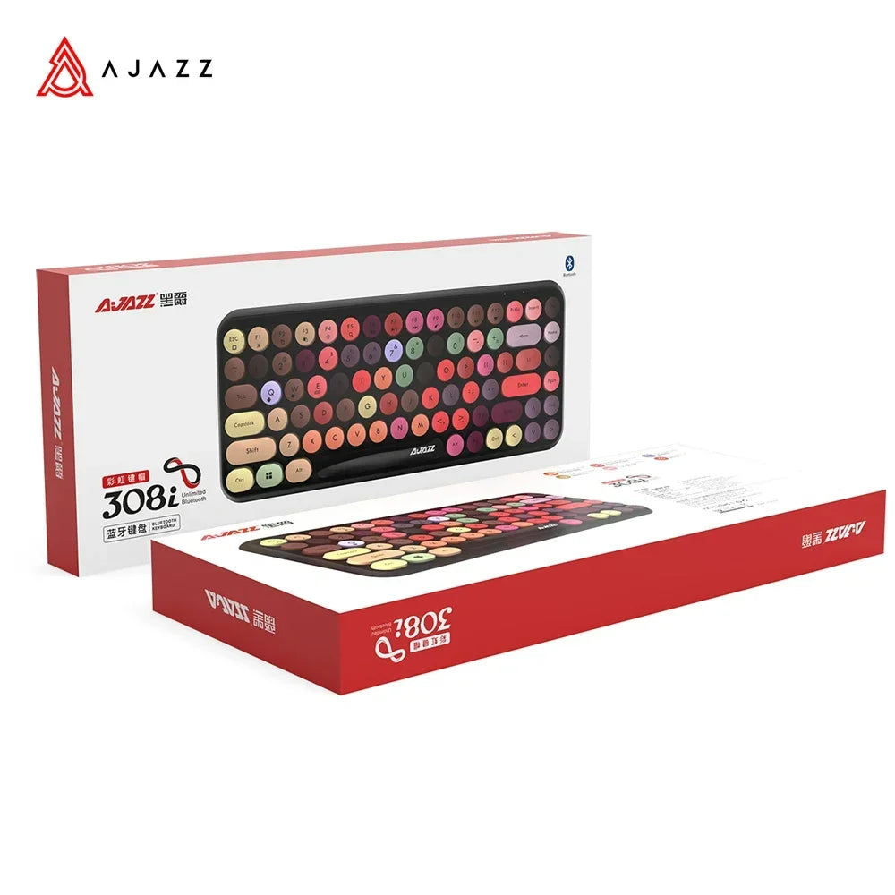 Ajazz 308I Wireless Keyboard 84 Keys Round Keycap Bluetooth Keyboard Portable 2.4GHz Numeric Keypad for Tablet Laptop Android