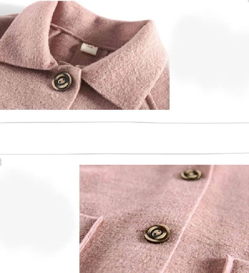 Winter Kids Tweed Coats Autumn Girls Warm England Style Mid-Length Jackets Teen Fashion Outerwear Child 5-12 Years Old