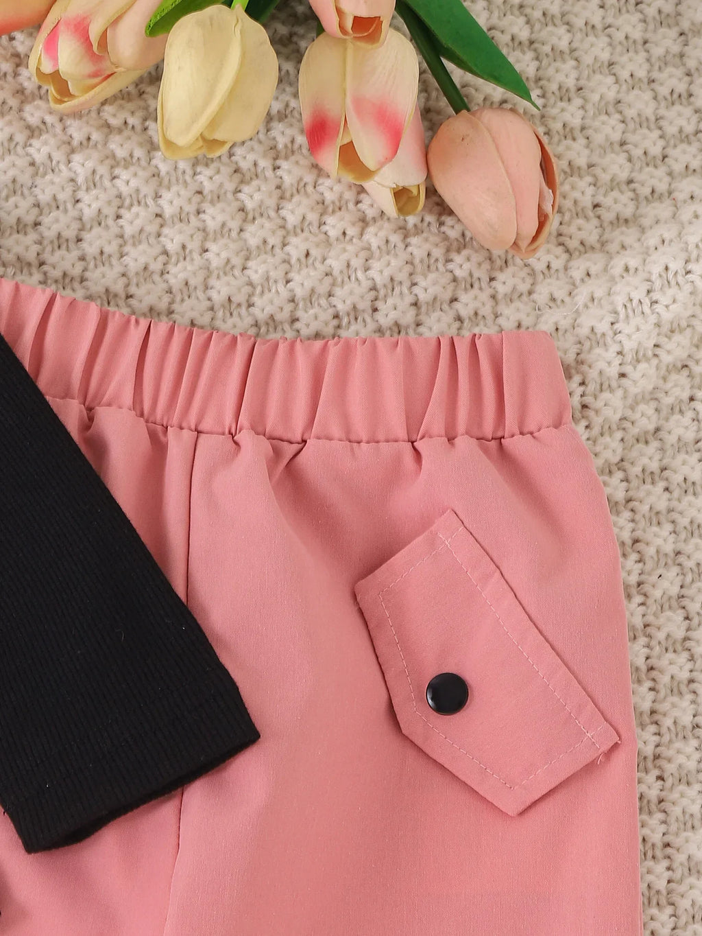 Kids Girls Two-piece Set Butterfly Appliqué Top with Cargo Pants Children Autumn and Winter Trousers New 2pcs/set Fashionable