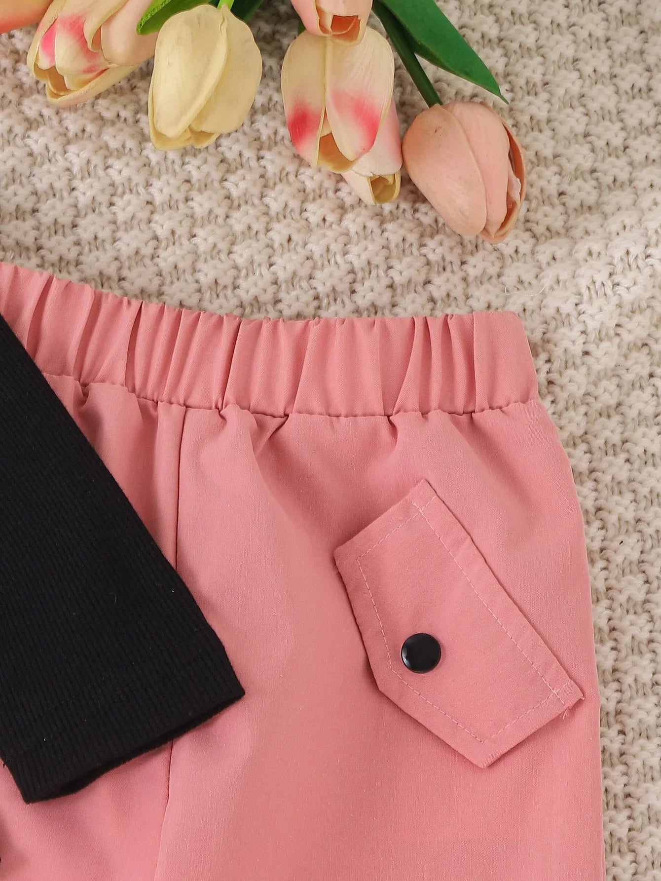 Kids Girls Two-piece Set Butterfly Appliqué Top with Cargo Pants Children Autumn and Winter Trousers New 2pcs/set Fashionable