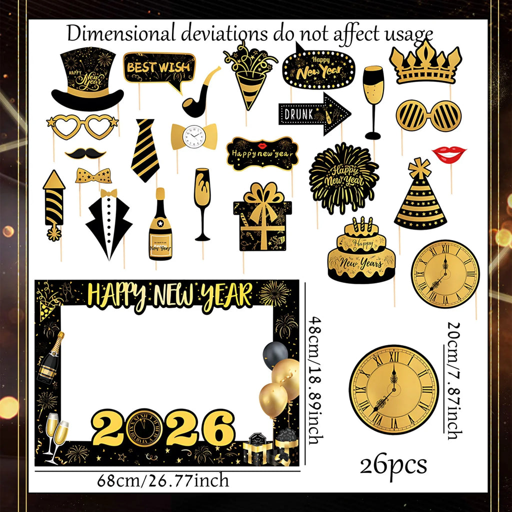 LaVenty Happy New Year 2026 Party Photo Props 2026 New Year Photo Frames New Year Party Decorations