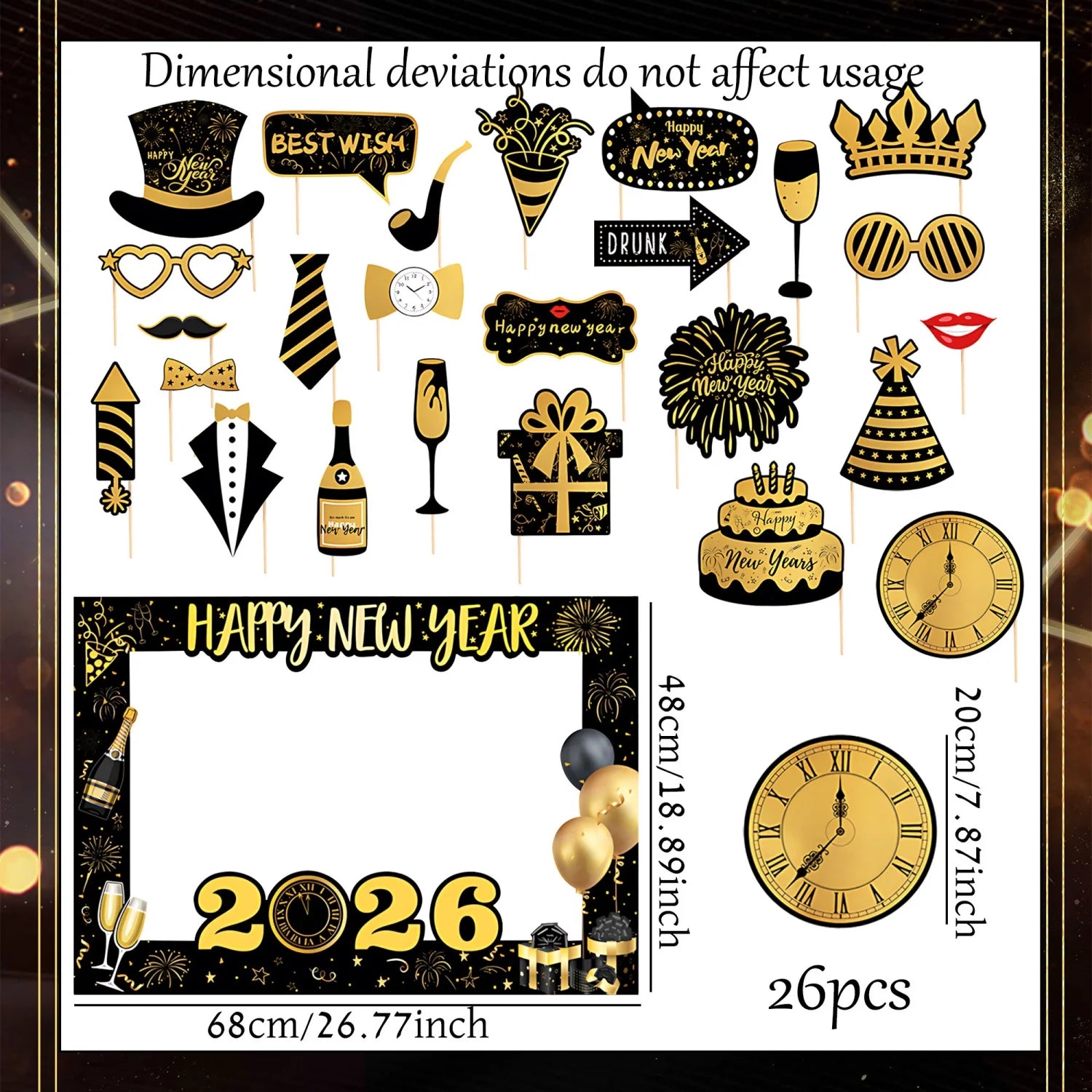 LaVenty Happy New Year 2026 Party Photo Props 2026 New Year Photo Frames New Year Party Decorations