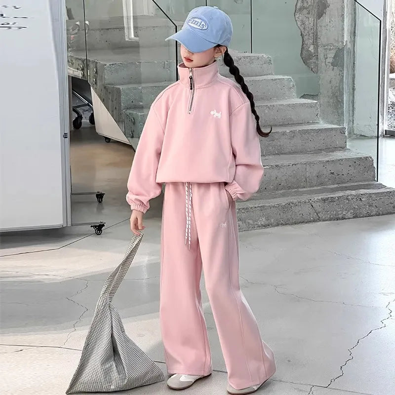 Children's Sets Teen Girls Spring Outfit Set Fashion Hoodie & Jogger Pants 2-Piece Causal Chic Tracksuit for Big Kids