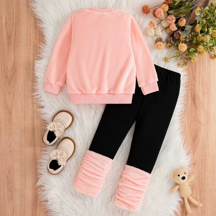 Kids Girls' Winter Outfit Set Long Sleeve Round Neck Top & Pants Costumes Girls Clothes For Toddlers Children Clothing 2 To 8
