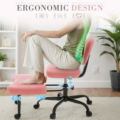 Furmax Ergonomic Criss Cross Legged Office Chair with Wheels, 360°Swivel Adjustable Height Kneeling Desk Chair with Footrest