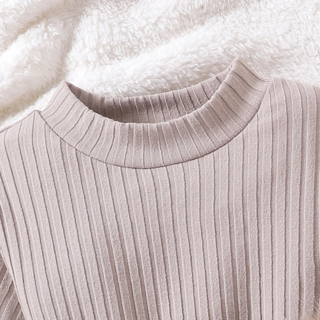 3pcs set kids Winter autumn Warm dres set skirt Girls children vest Sweaters with Long-sleeved Tops Leather SkirtThree-piece Set