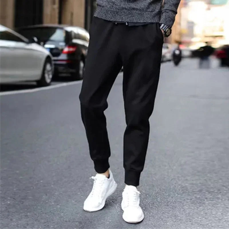 Men's Autumn/Winter Fleece-Lined and Thickened Sweatpants Versatile Casual Straight-Leg Pants Loose-Fitzip-Upocket Solid Color W