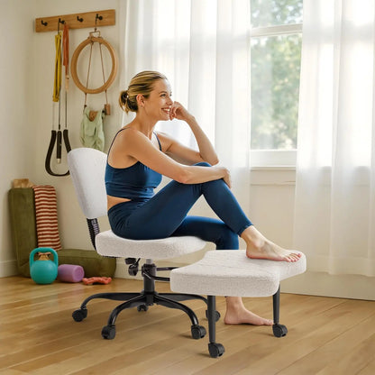 Furmax Ergonomic Criss Cross Legged Office Chair with Wheels, 360°Swivel Adjustable Height Kneeling Desk Chair with Footrest