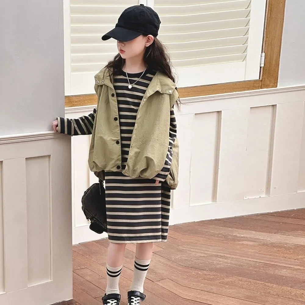 Two Pieces Set Y2K Children's Wear Suit Slim Fit Sweet Waistcoat Dress Suit Teens Autumn Summer Girls Clothes Set Kids