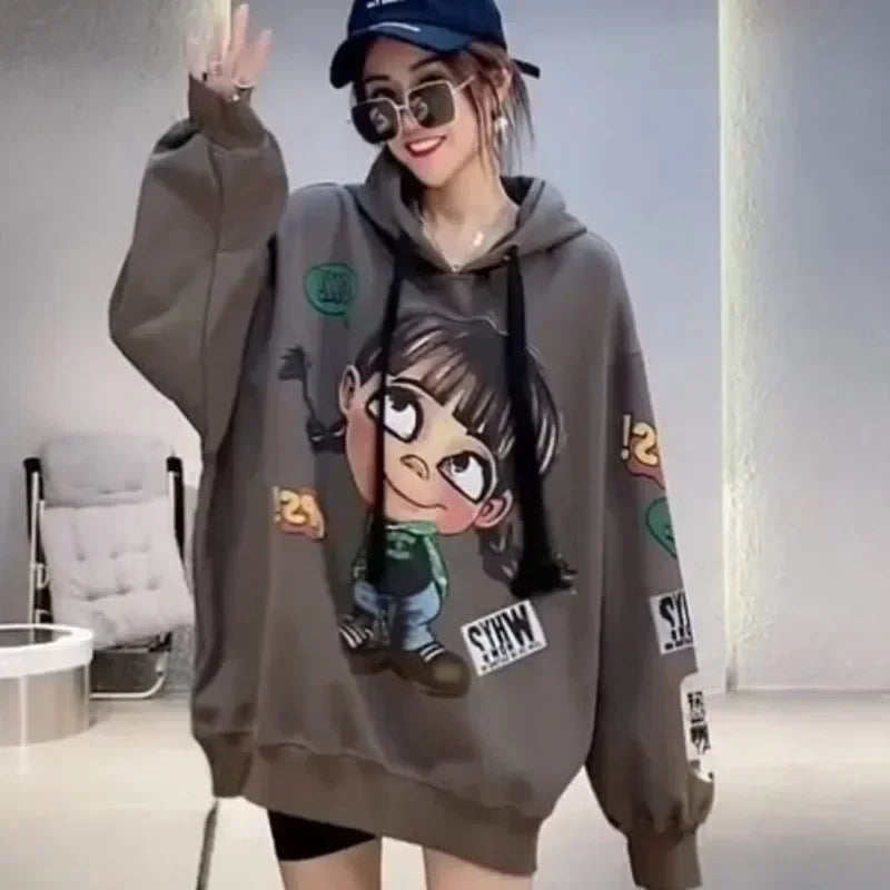 Hoody Extra Large 2025 New Medium To Long Size Cartoon Cute Girl Fleeces Hooded Women Hoodie Autumn Sweater Loose Top Sweatshirt