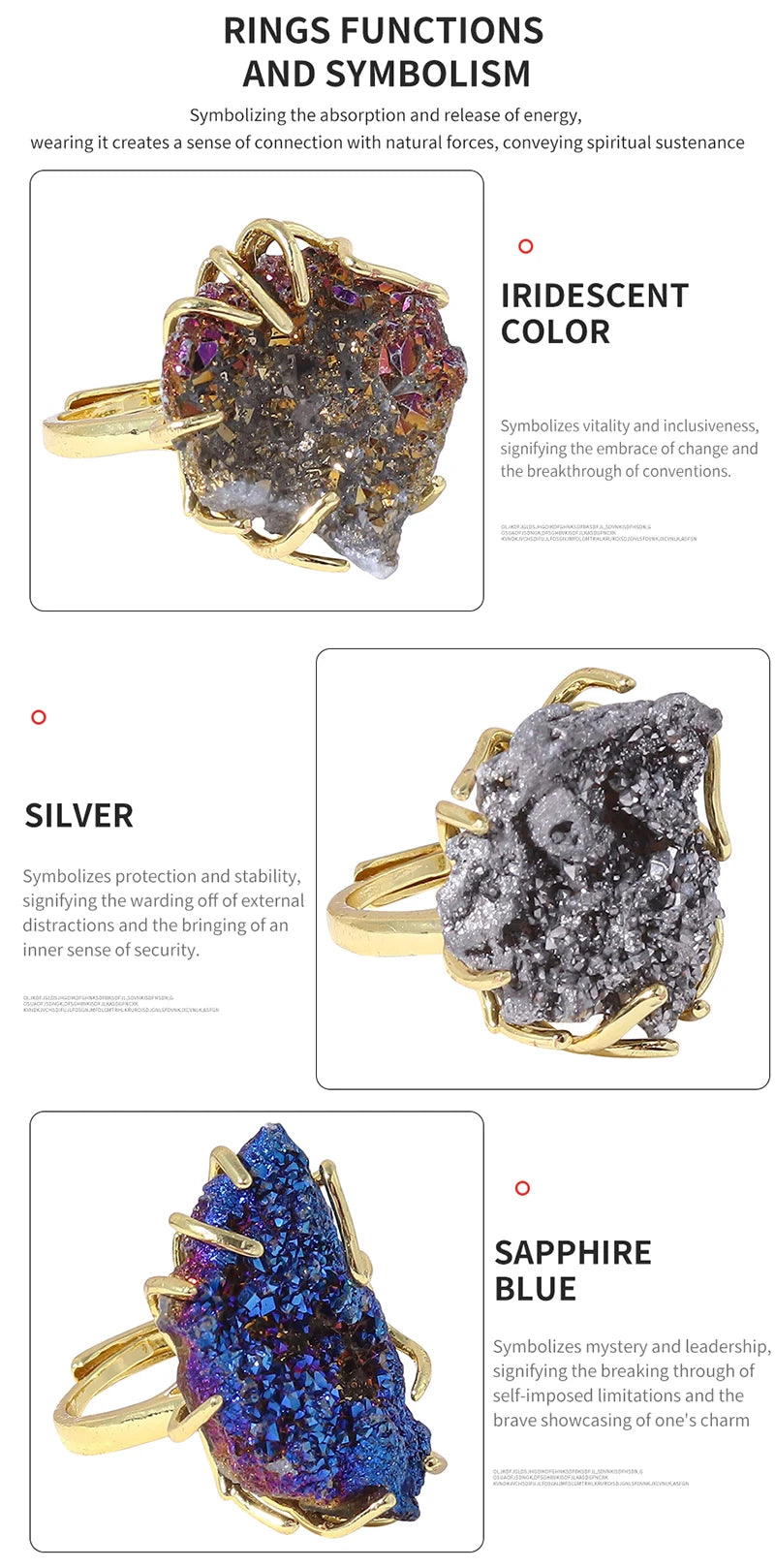 2025 Adjustable Natural Crystal Raw Cluster Ring Colorful Healing Crystal Jewelry Unisex Crystal Wristband Mindfulness Accessory