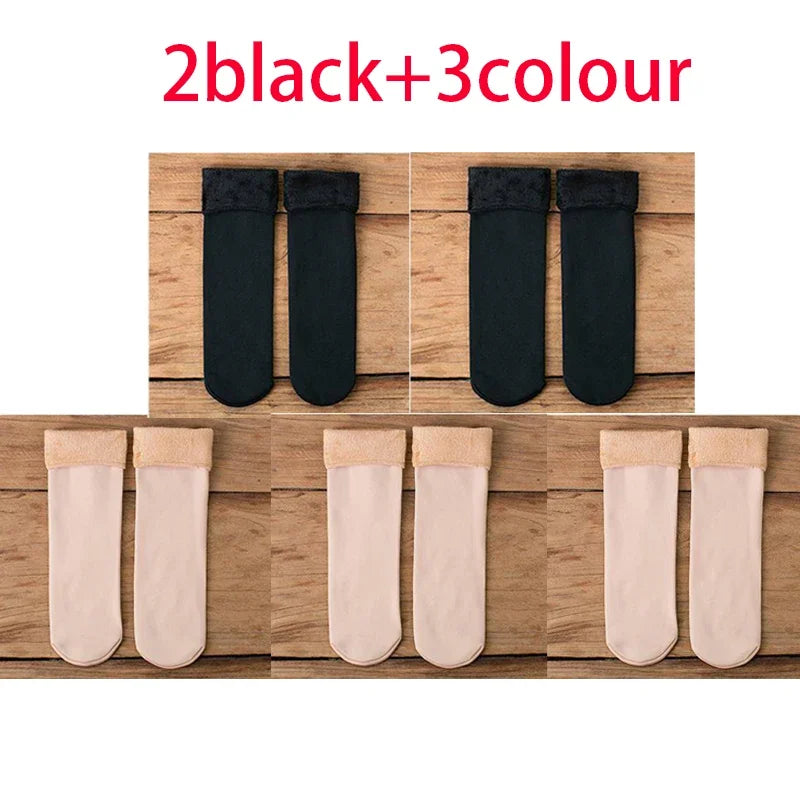 5 Pairs Of Women's Winter Thickened Warm Socks Set With Thickened Velvet Solid Wool Socks To Keep Out Cold And Snow Socks