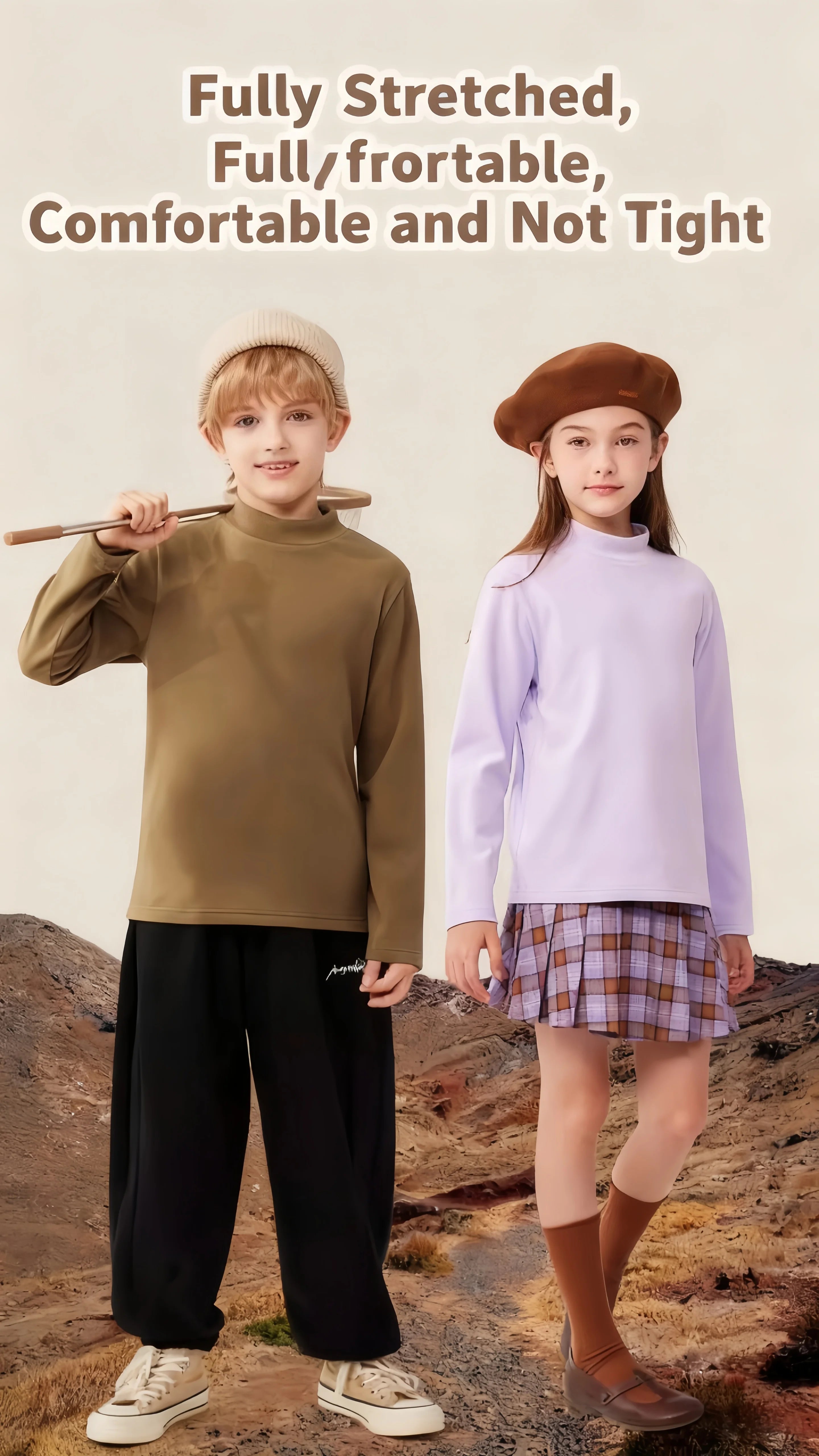 Kids High-necked Pullover Hoodies Autumn Winter Warm-keeping T-shirt Soft Comfortable Base T-shirt Boys Girls Windproof Hoodies