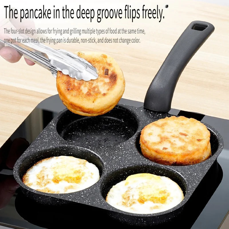 1pc Medical Stone Four-hole Omelette Pot Household Non-stick Flats-bottomed Egg Dumpling Pot Breakfast Egg Burger Frying Pan