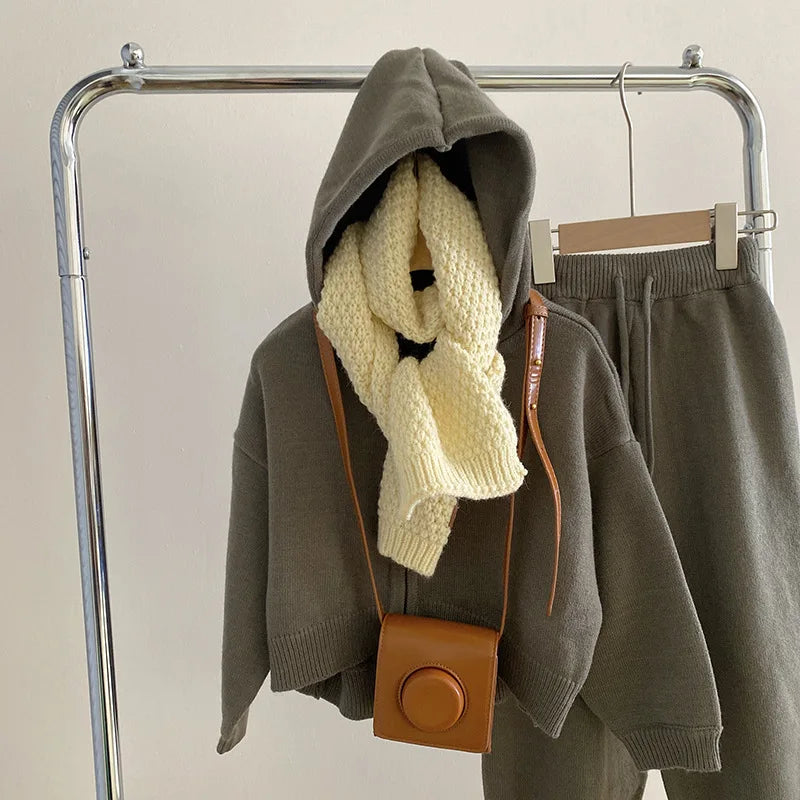 Children Clothing 2022 Autumn Winter Girls Casual Sweater Set Hooded Knitted Coat and Pants Two Piece Set Korean Kids Clothes