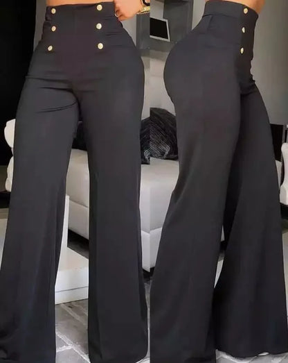Elegant High Waist Wide Leg Bootcut Pants Summer European & American Fashion Simple Women's Flared Trousers
