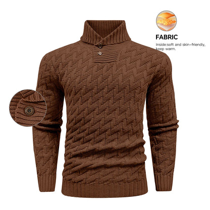 Men's Sweater Winter Shawl Collar Pullover Sweater Casual Cable Knit Button Sweaters Woolen Solid Color Tops US Size