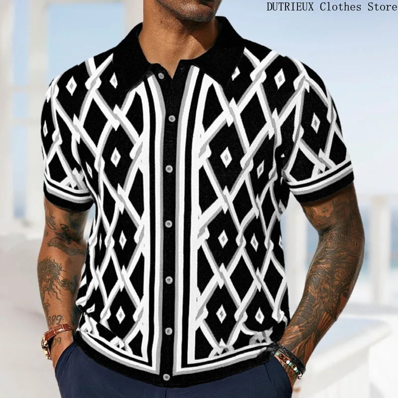 Men's Luxury Polo Shirt | High Quality Three-dimensional Tailoring Slim Temperament Men's Knit Shirt, Business Casual T-shirt