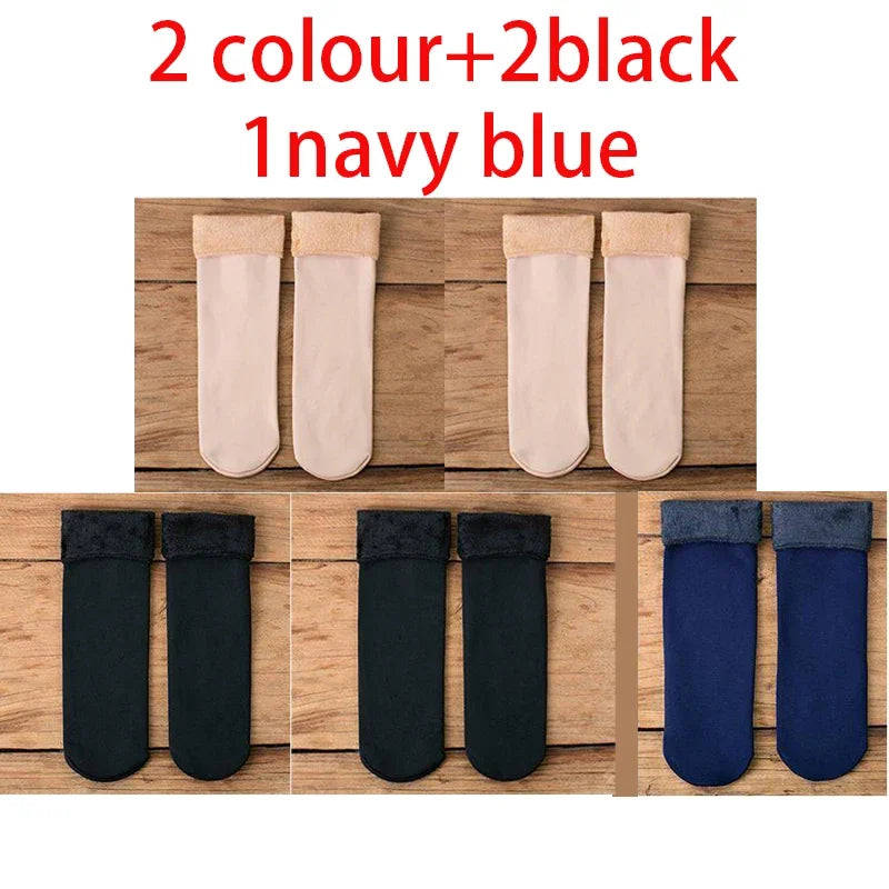 5 Pairs Of Women's Winter Thickened Warm Socks Set With Thickened Velvet Solid Wool Socks To Keep Out Cold And Snow Socks