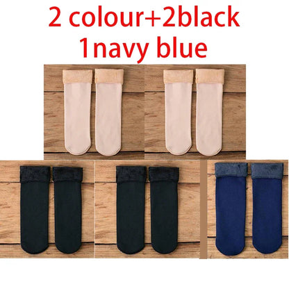 5 Pairs Of Women's Winter Thickened Warm Socks Set With Thickened Velvet Solid Wool Socks To Keep Out Cold And Snow Socks