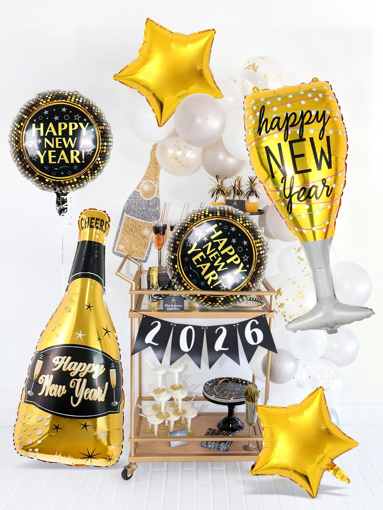 6pcs/set 2026 New Year balloon kit, suitable for New Year party, 2026 New Year decoration, 2026 New Year's Eve party supplies