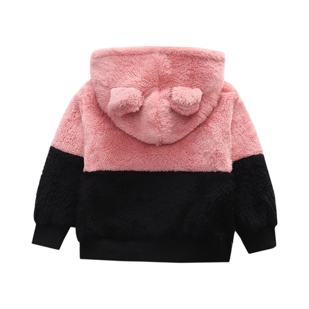 Kids' Color Block Hoodie Plush Winter Top Autumn Casual Fashion Plush Pullover Sweatshirt Fall Hoodies for Boys and Girls 2-8Y