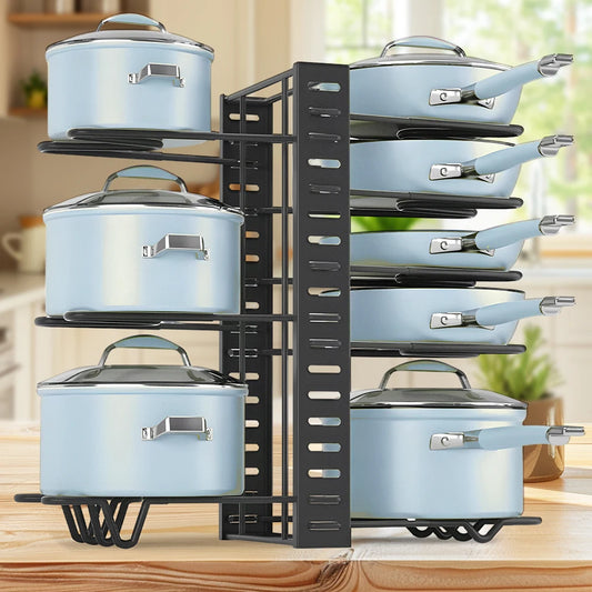 8-Tier Duty Pot Rack Organizer Durable Metal Space-saving Cabinet Holder for Cabinet Cookware Organizers and Storage