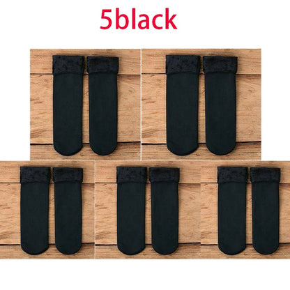 5 Pairs Of Women's Winter Thickened Warm Socks Set With Thickened Velvet Solid Wool Socks To Keep Out Cold And Snow Socks
