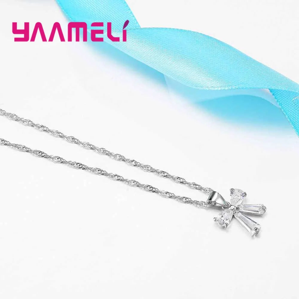 Crystal Bowknot Jewelry Sets Include 925 Sterling Silver Necklace Earrings SetsFor Women Gorgeous Accessories