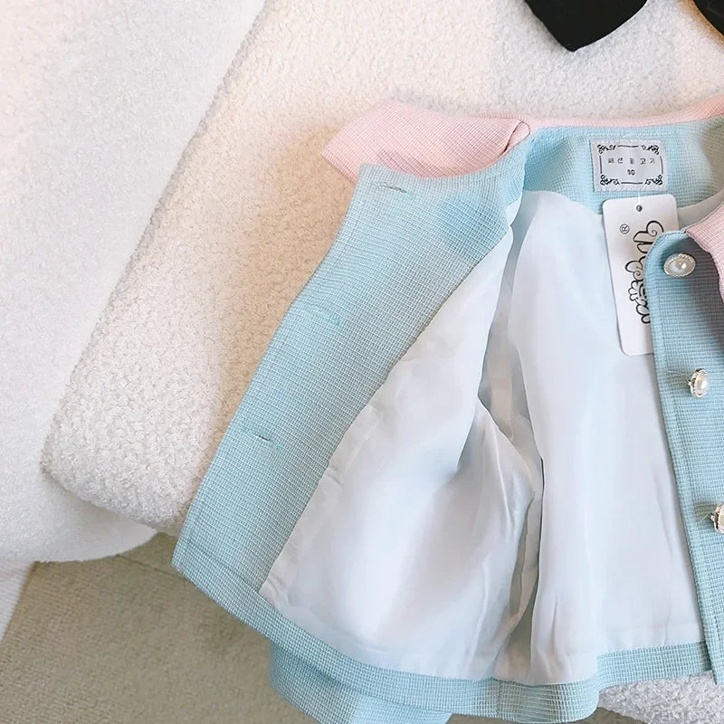 Kids 2Pcs Tweed Clothes Sets Girl Fashion Spring Winter Children Suits for 1-10Ys Elegant Sweet Outfit Kids Clothes