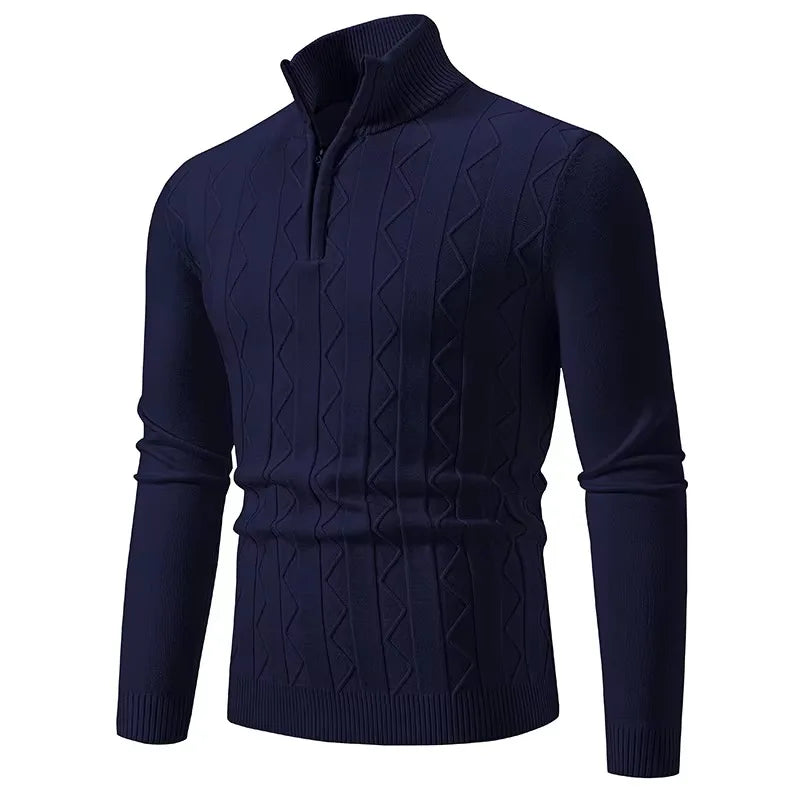 Men's Autumn Quarter Zip Pullover Sweater Knit Long Sleeve Casual Top Zipper Closure Turtleneck Polyester Acrylic